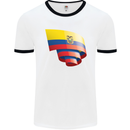 Curled Ecuador Flag Ecuadorian Day Football Mens Ringer T-Shirt White/Black