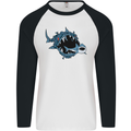 Pollution Great White Shark Climate Change Mens L/S Baseball T-Shirt White/Black