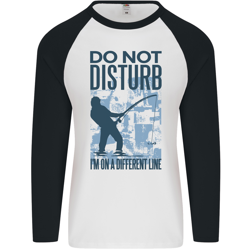 Fishing Do Not Disturb Funny Fisherman Mens L/S Baseball T-Shirt White/Black