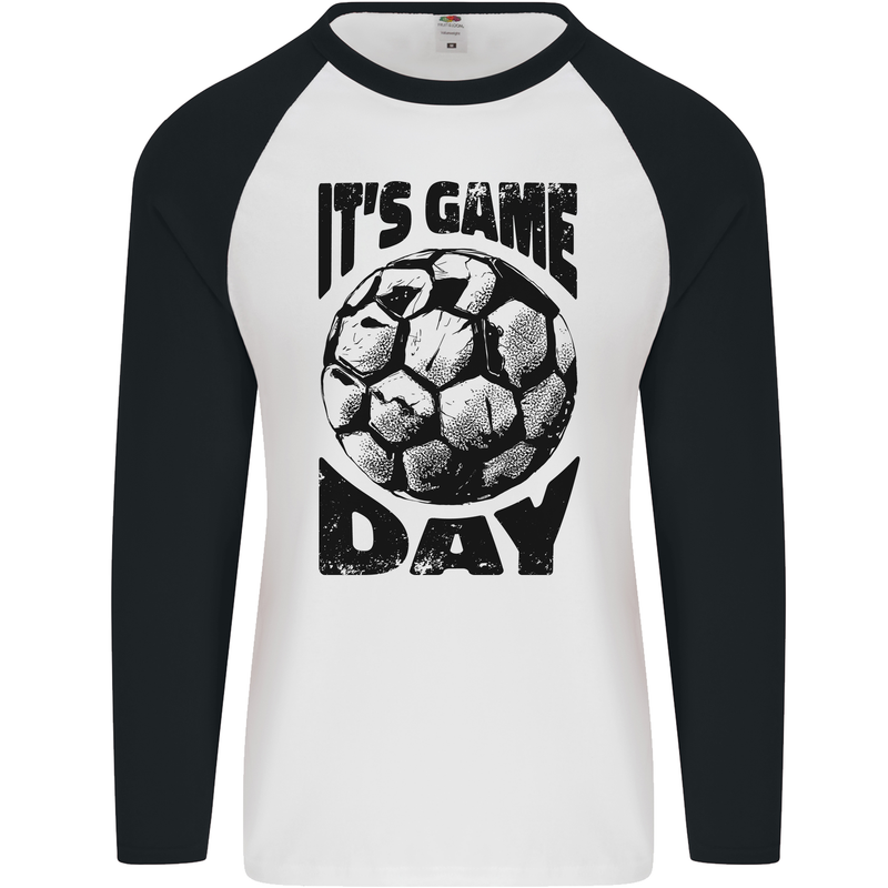 Football Its Game Day Soccer Mens L/S Baseball T-Shirt White/Black