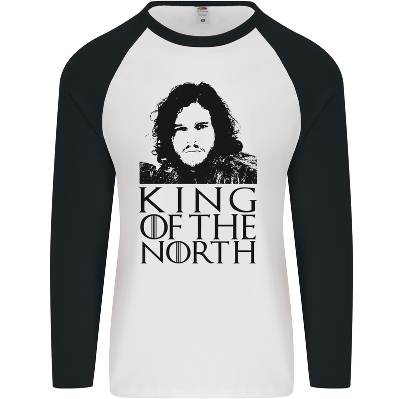 King of the North GOT Jon Snow Mens L/S Baseball T-Shirt White/Black
