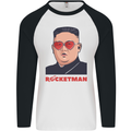 Rocket Man Kim Jong-un Missile Test Funny Mens L/S Baseball T-Shirt White/Black