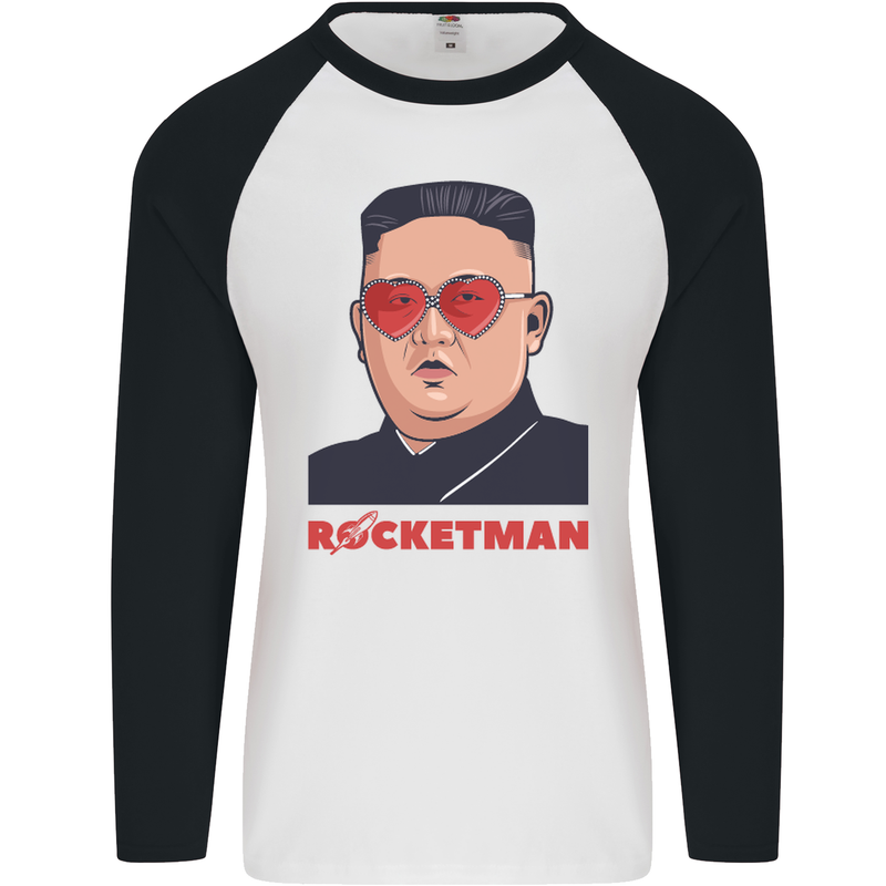 Rocket Man Kim Jong-un Missile Test Funny Mens L/S Baseball T-Shirt White/Black