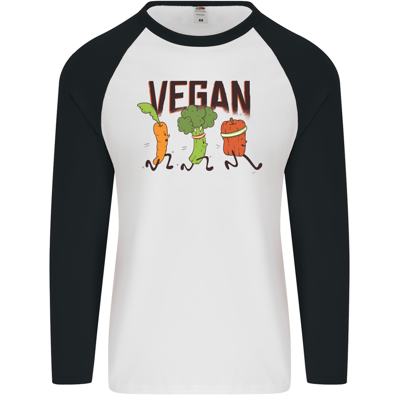 Vegan Fitness Mens L/S Baseball T-Shirt White/Black