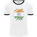 Torn India Flag Indian Day Football Mens Ringer T-Shirt White/Black