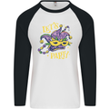 Mardi Gras Lets Party Mens L/S Baseball T-Shirt White/Black