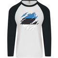 Torn Estonia Flag Estonian Day Football Mens L/S Baseball T-Shirt White/Black