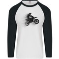 Abstract Motocross Rider Dirt Bike Mens L/S Baseball T-Shirt White/Black