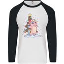 Xmas Unicorn Christmas Tree Mens L/S Baseball T-Shirt White/Black
