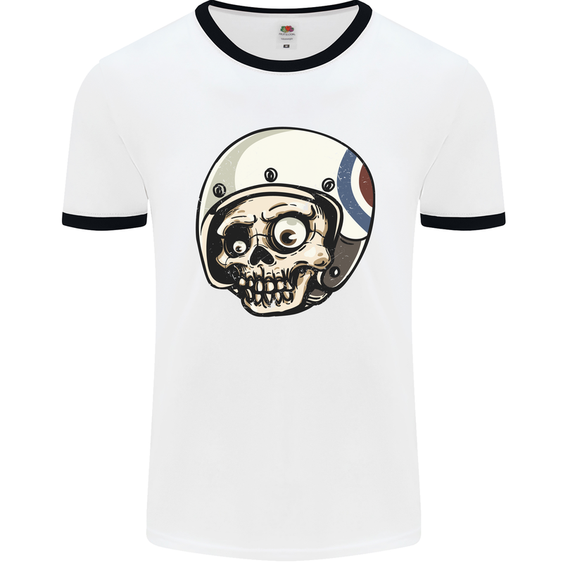 MOD Scooter Skull Motorcycle Biker Mens Ringer T-Shirt White/Black