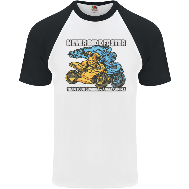 Bike Safety Motorbike Biker Motorcycle Mens S/S Baseball T-Shirt White/Black