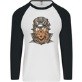 Steampunk Lion Mens L/S Baseball T-Shirt White/Black