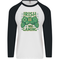 Irish I Was Gaming St Patricks Day Gamer Mens L/S Baseball T-Shirt White/Black