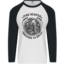 Grim Reaper Motorbike Motorcycle Biker Mens L/S Baseball T-Shirt White/Black