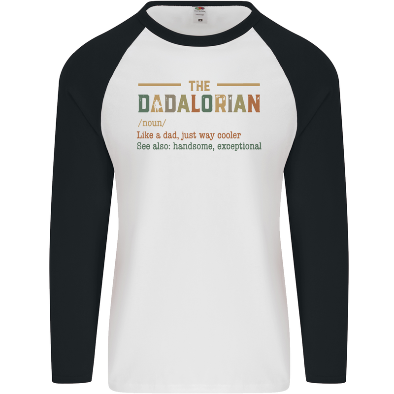 Fathers Day Dadalorian Funny Dad Daddy Mens L/S Baseball T-Shirt White/Black