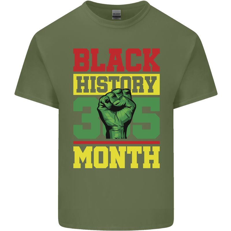 Black History Month Lives Matter African Mens Cotton T-Shirt Tee Top Military Green