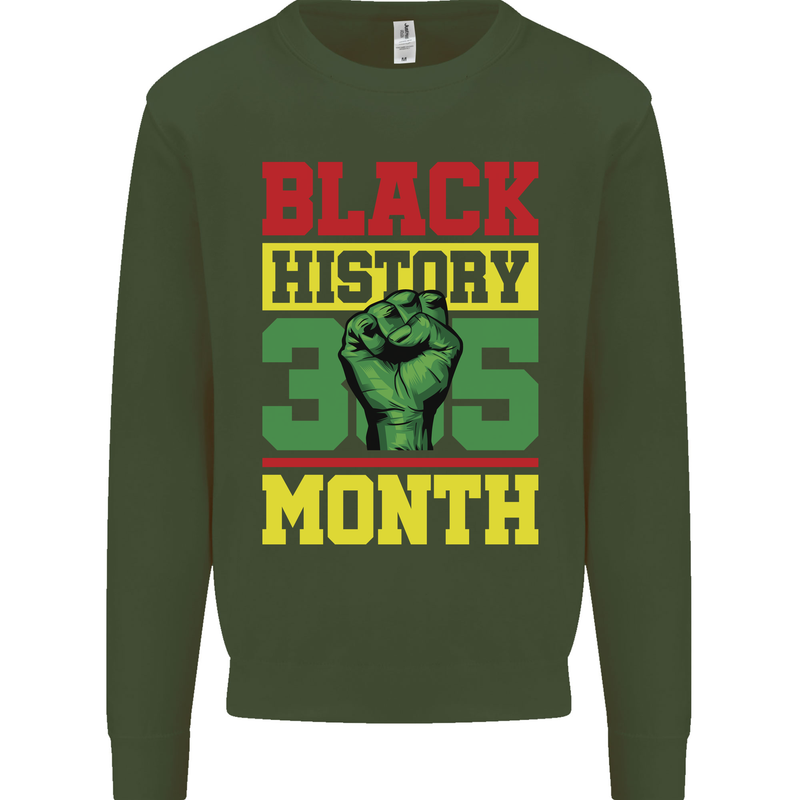 Black History Month Lives Matter Kids Sweatshirt Jumper Forest Green