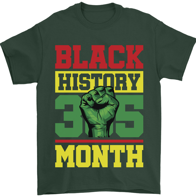 Black History Month Lives Matter Mens T-Shirt 100% Cotton Forest Green