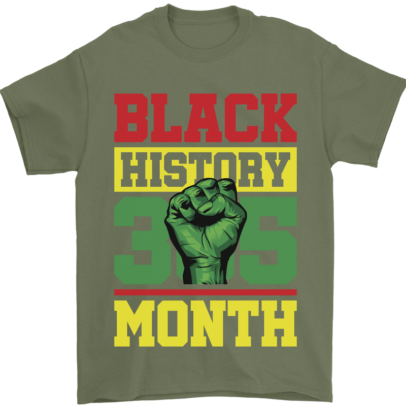 Black History Month Lives Matter Mens T-Shirt 100% Cotton Military Green