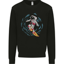 Black Hole Surfer Astronaut Space Surfing Mens Sweatshirt Jumper Black