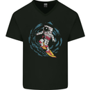 Black Hole Surfer Astronaut Space Surfing Mens V-Neck Cotton T-Shirt Black