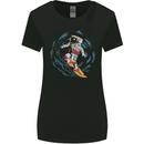 Black Hole Surfer Astronaut Space Surfing Womens Wider Cut T-Shirt Black