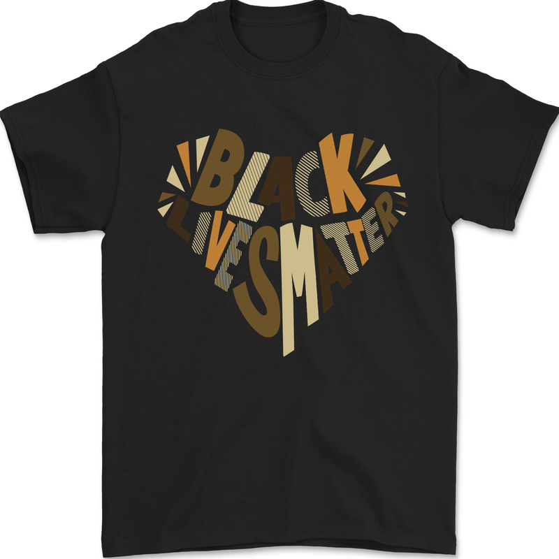 Black Lives Matter Heart Racial Equality Mens T-Shirt 100% Cotton Black