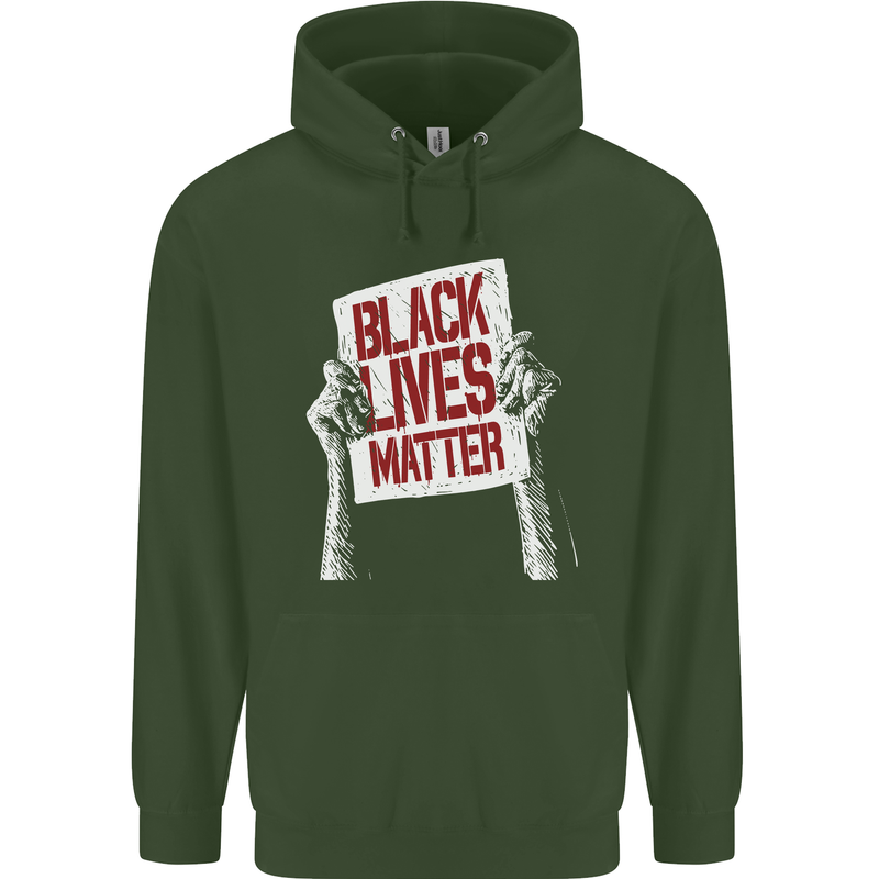 Black Lives Matter Racial Equality Sign Childrens Kids Hoodie Forest Green