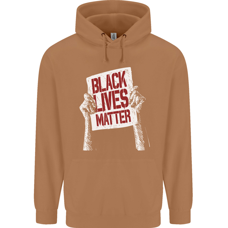Black Lives Matter Racial Equality Sign Mens 80% Cotton Hoodie Caramel Latte