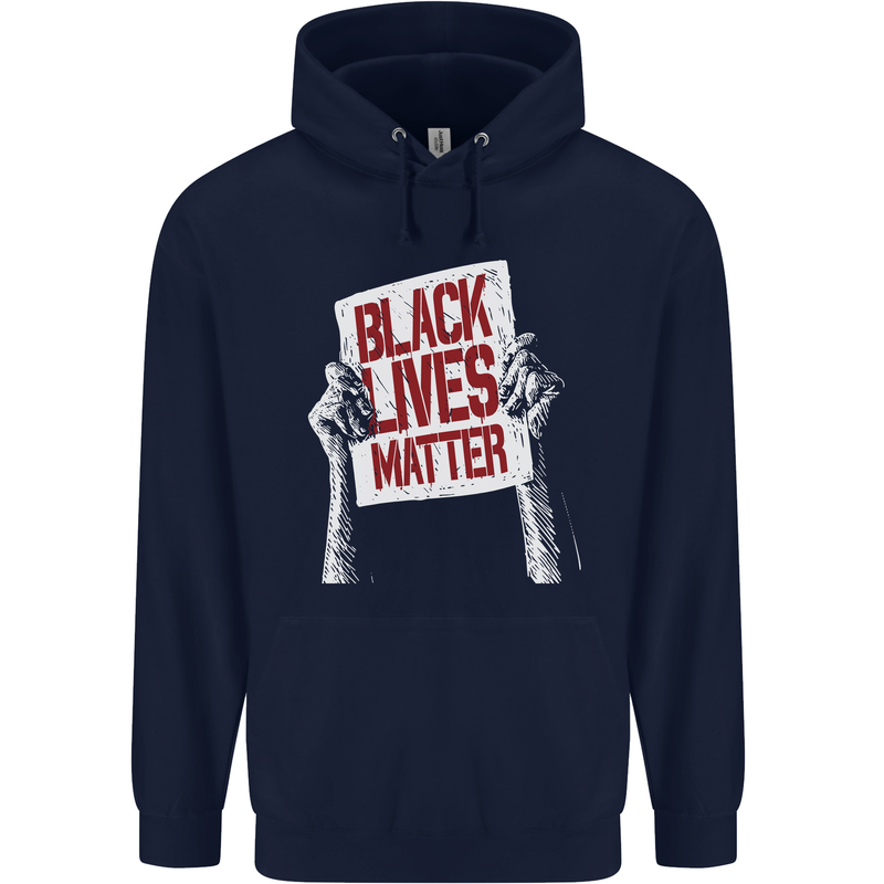 Black Lives Matter Racial Equality Sign Mens 80% Cotton Hoodie Navy Blue