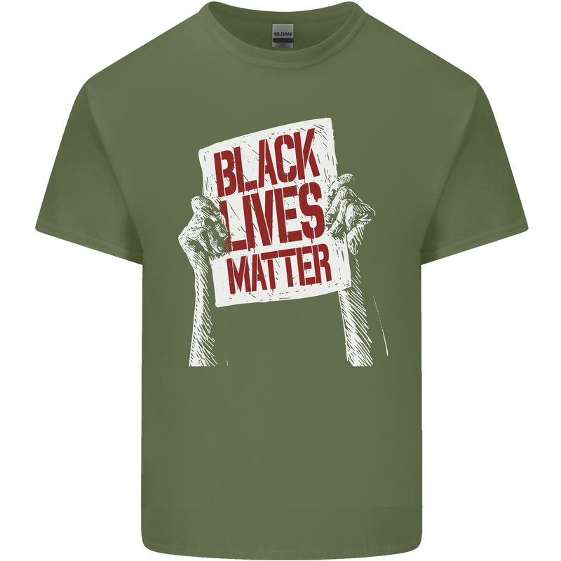 Black Lives Matter Racial Equality Sign Mens Cotton T-Shirt Tee Top Military Green