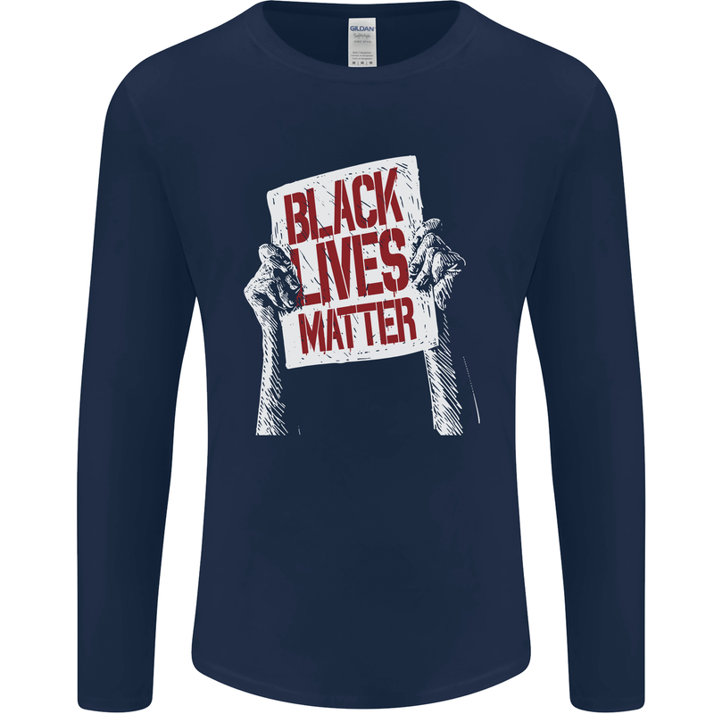 Black Lives Matter Racial Equality Sign Mens Long Sleeve T-Shirt Navy Blue
