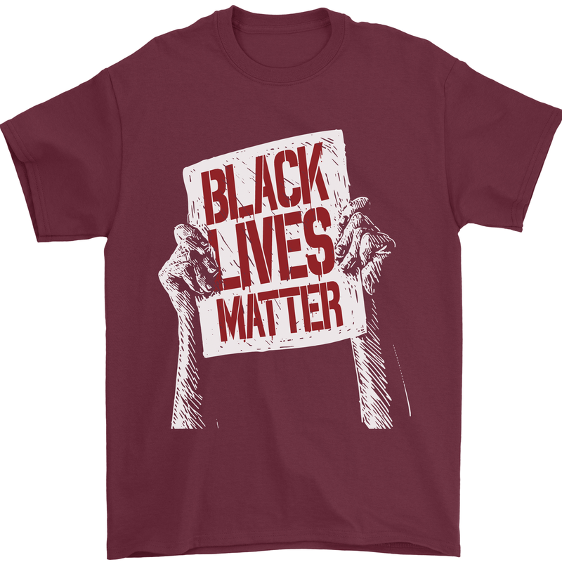 Black Lives Matter Racial Equality Sign Mens T-Shirt 100% Cotton Maroon