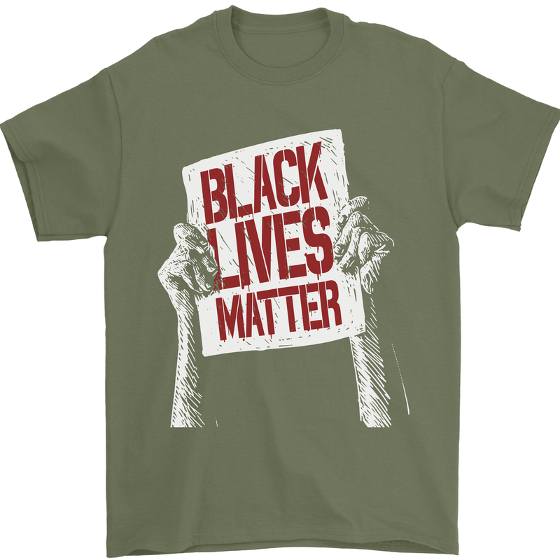 Black Lives Matter Racial Equality Sign Mens T-Shirt 100% Cotton Military Green