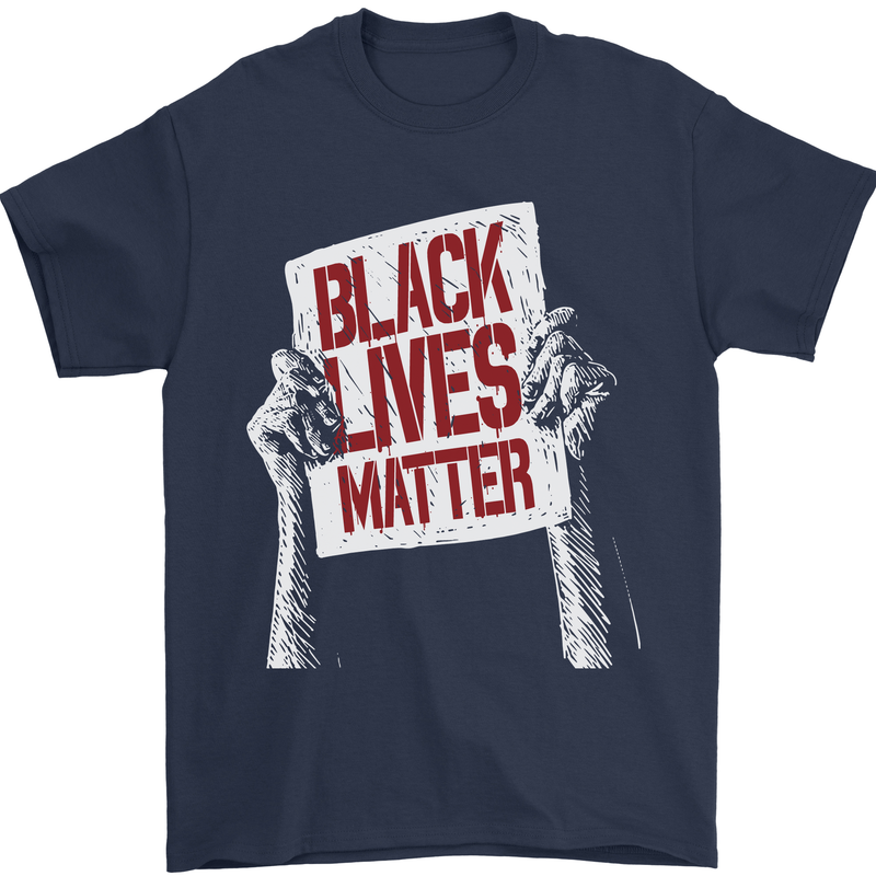 Black Lives Matter Racial Equality Sign Mens T-Shirt 100% Cotton Navy Blue