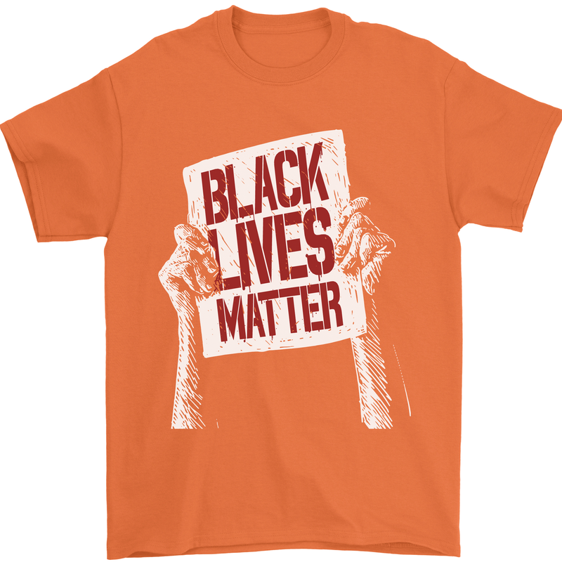 Black Lives Matter Racial Equality Sign Mens T-Shirt 100% Cotton Orange