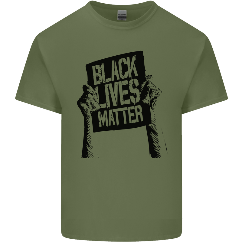 Black Lives Matter Sign Racial Equality Mens Cotton T-Shirt Tee Top Military Green