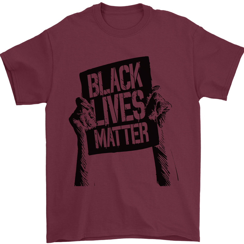 Black Lives Matter Sign Racial Equality Mens T-Shirt 100% Cotton Maroon