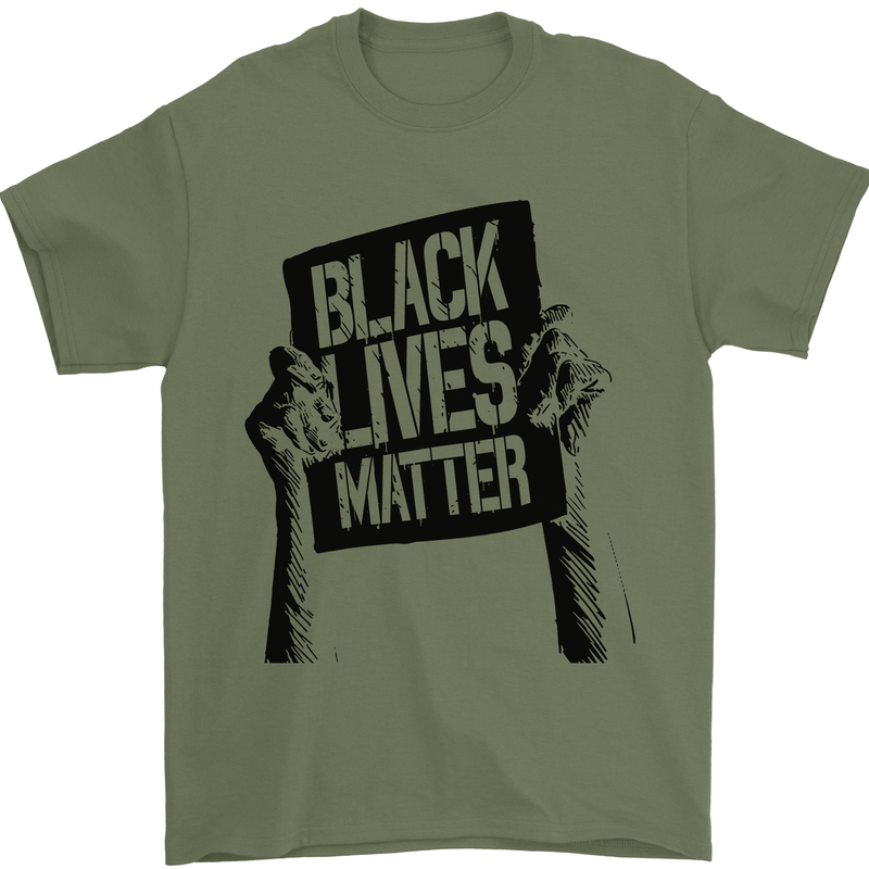 Black Lives Matter Sign Racial Equality Mens T-Shirt 100% Cotton Military Green