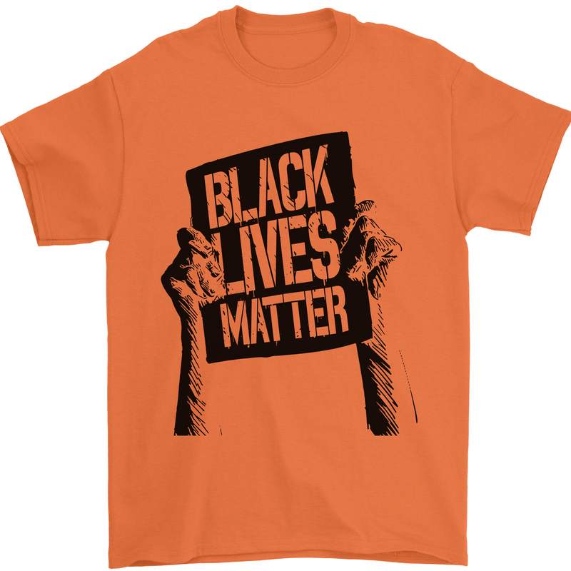 Black Lives Matter Sign Racial Equality Mens T-Shirt 100% Cotton Orange