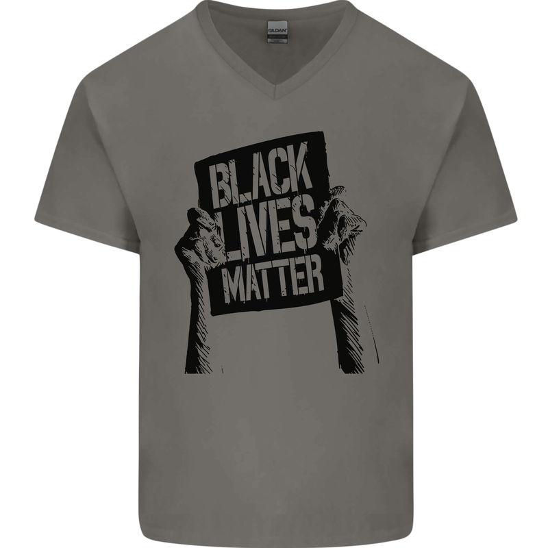 Black Lives Matter Sign Racial Equality Mens V-Neck Cotton T-Shirt Charcoal