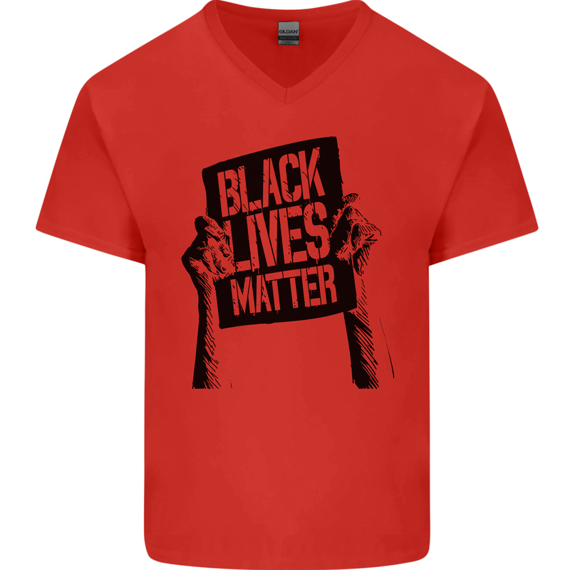Black Lives Matter Sign Racial Equality Mens V-Neck Cotton T-Shirt Red