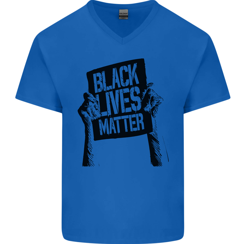 Black Lives Matter Sign Racial Equality Mens V-Neck Cotton T-Shirt Royal Blue