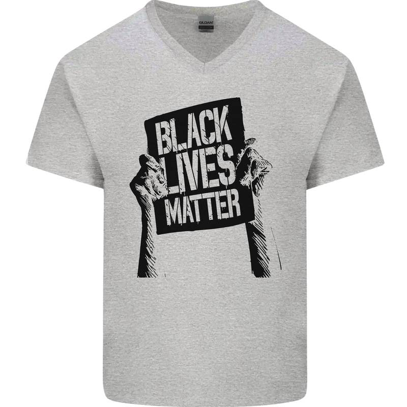 Black Lives Matter Sign Racial Equality Mens V-Neck Cotton T-Shirt Sports Grey