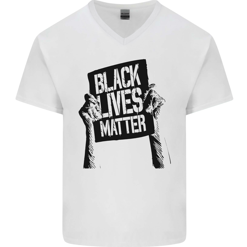 Black Lives Matter Sign Racial Equality Mens V-Neck Cotton T-Shirt White