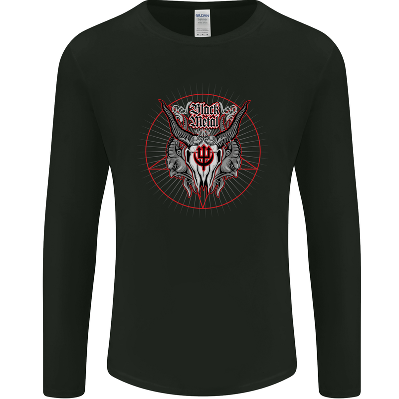 Black Metal Demonic Skull Heavy Metal Mens Long Sleeve T-Shirt Black