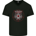 Black Metal Demonic Skull Heavy Metal Mens V-Neck Cotton T-Shirt Black