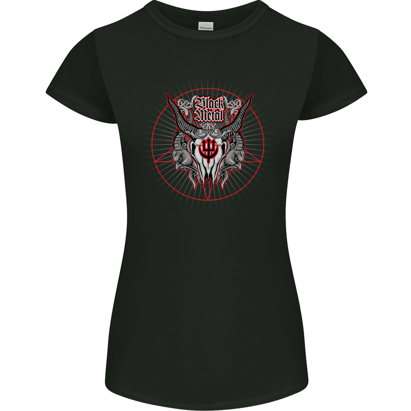 Black Metal Demonic Skull Heavy Metal Womens Petite Cut T-Shirt Black