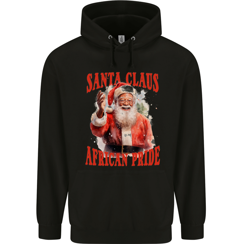 Black Santa Claus African Pride Christmas Mens 80% Cotton Hoodie Black