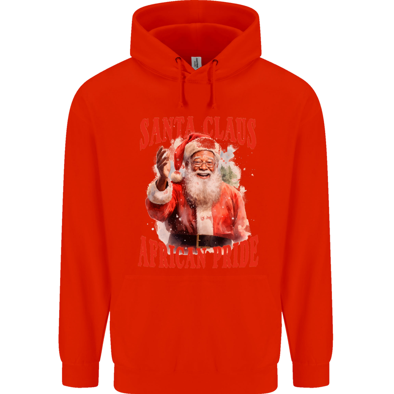 Black Santa Claus African Pride Christmas Mens 80% Cotton Hoodie Bright Red